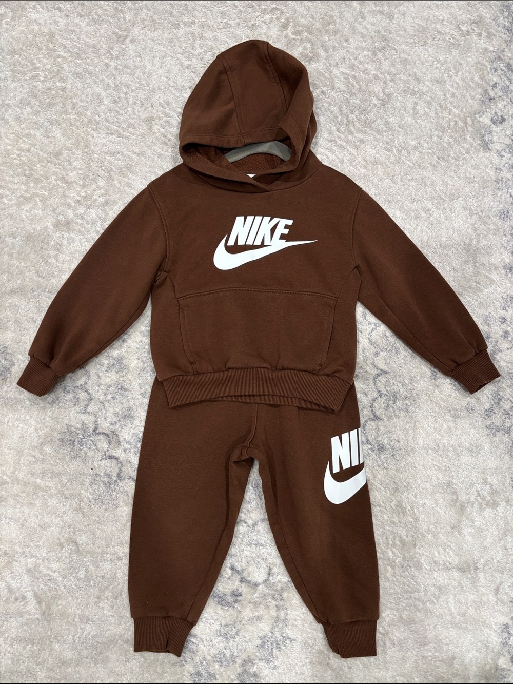 Nike Kids Brown Hoodie & Joggers Set with White Logo toddler 3T